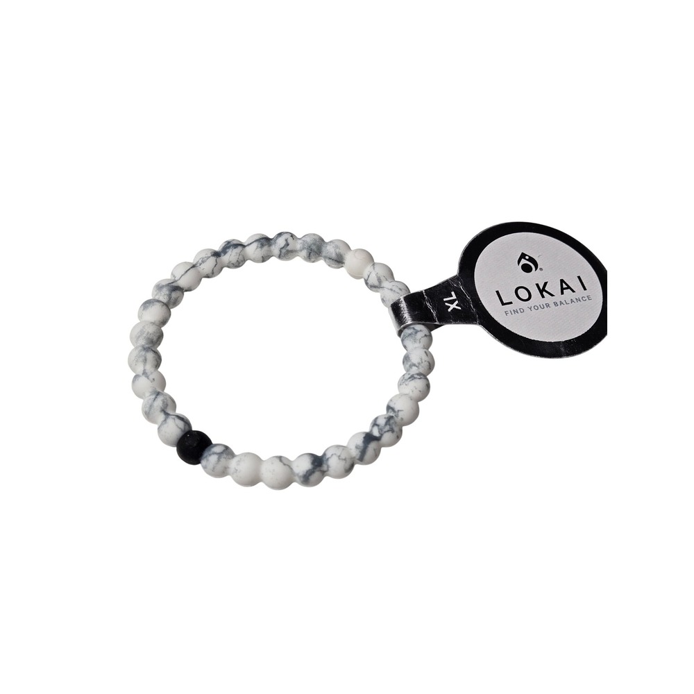 Lokai Unisex Bracelet White Marble Silicone Beaded Stretch Size XL